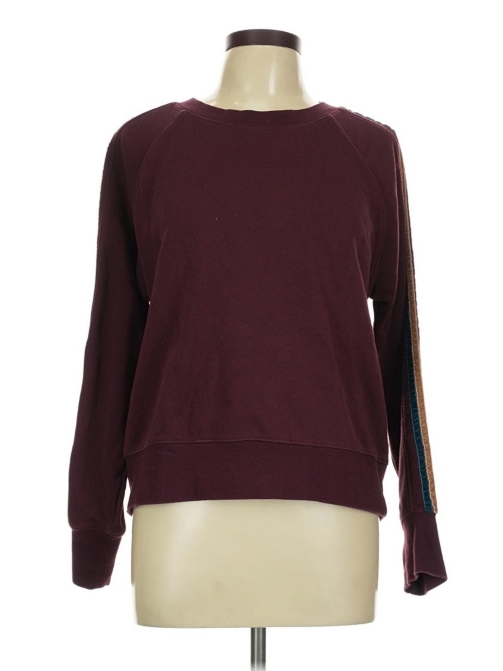 Evereve Maroon Crewneck Pullover Sweatshirt with velvet Side Stripe